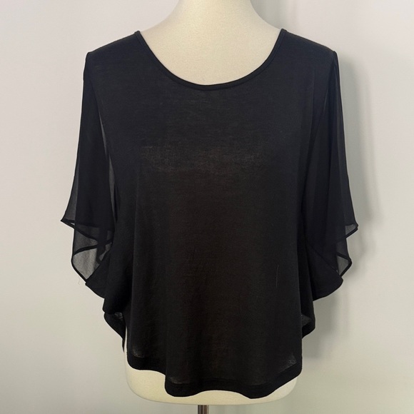 Tresics Tops - Tresics Black Sheer Flutter-Sleeve Blouse